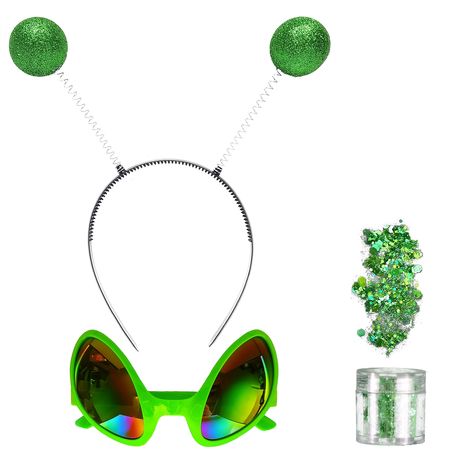 PRICES MAY VARY. Package includes 1 pcs alien antenna headband, 1 pair of alien glasses, 1 pcs green chunky holographic glitter. Perfectly meet your needs One size fits all Martian headbands boppers are lightweight, flexible & comfortable. Creates technological feeling and vivid impression The alien glasses are made of plastic and resin. Rainbow lens design catch the attention in parties Perfect for Halloween trick or treating, Easter Day holiday, birthday party, alien themed party, costume part Alien Antenna Headband, Alien Halloween Costumes, Alien Antenna, Alien Glasses, Alien Costume Women, Alien Birthday Party, Alien Headband, Antenna Headband, Alien Halloween Costume