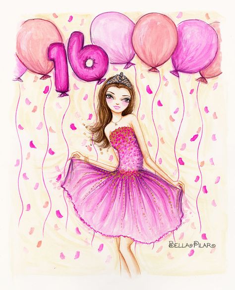 bellapilarstudio: Sweet 16 Happy Birthday Sweet 16, 16th Birthday Wishes, Tomorrow Is My Birthday, Happy Birthday Babe, Happy Birthday Sis, Birthday Cards To Print, Happy Birthday Illustration, Birthday Wishes For Kids, 16th Birthday Card