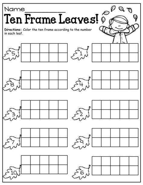 Fall Ten-Frames!: Kindergarten Ten Frame Activities, Tens Frame Worksheet, 10 Frame Activities For Kindergarten, Ten Frames Kindergarten, Ten Frame Activities, Daily Five, Number Identification, Prek Math, Fall Math