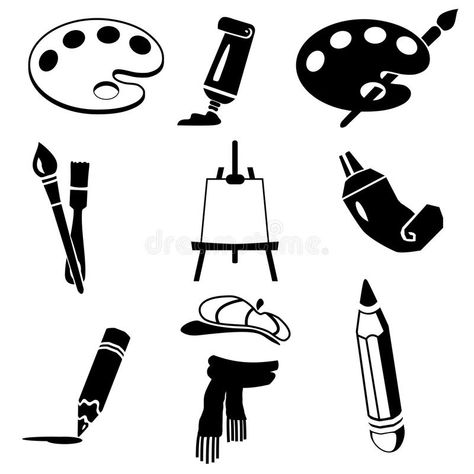 Vector black art icon set on white. Isolated illustration black art icon set on , #AFF, #art, #icon, #Vector, #black, #Isolated #ad Advertising Ideas Marketing, Bullet Journal Decoration, Design Quotes Inspiration, Free Icon Set, Black And White Stickers, Stencils Printables, Artist Logo, Drawing Faces, Watercolor Logo