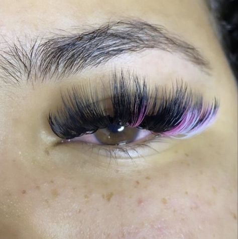 Pink And Blue Eyelash Extensions, Pink And White Lash Extensions, Lashes With Pink In Them, Lash Extensions With Pink, Valentine Lashes, Lash Extensions Glitter, Purple Lash Extensions, Eyelash Extensions With Color, Coloured Eyelash Extensions