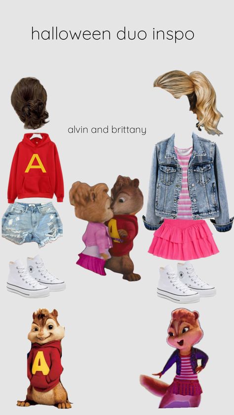 #outfitinspo #halloweencostume Britney Chipette, Disney Duo Costumes, Halloween Duos, Duo Costumes, Trio Halloween Costumes, Halloween 3, Friend Anime, Halloween Inspo, Halloween Costumes For Teens