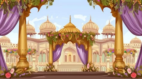 Indian Wedding Mandap Illustration, Wedding Banner Design Background, Indian Wedding Mandap, Wedding Banner Design, Science Clipart, Wedding Card Design Indian, Wedding Boards, Anime Pixel, Mughal Art Paintings