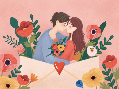 Self Love Illustration Art, Illustration Art Love, Love Illustration Art, Valentine Illustration, Romantic Illustration, Lovely Illustrations, Valentines Illustration, Illustration Love, Hand Drawn Wedding