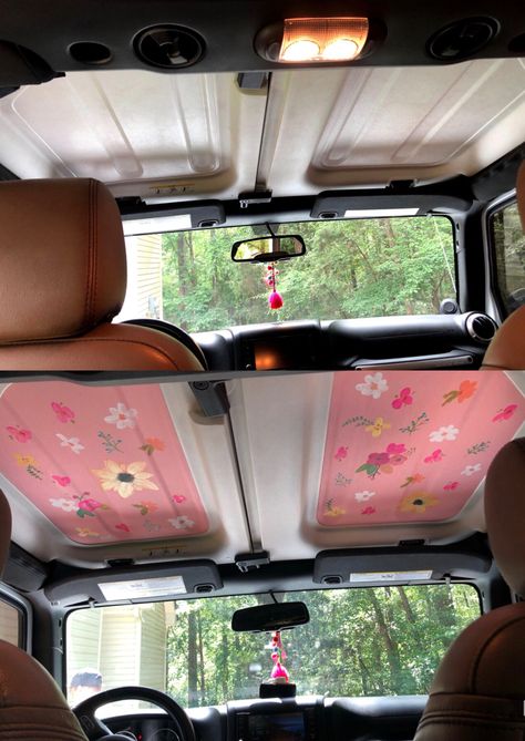 Interior Jeep Wrangler Accessories, Jeep Color Ideas, Girly Jeep Wrangler, Jeep Paint Jobs, Jeep Pink Interior, Teenage Cars, Keep Wrangler Aesthetic, Jeep Aesthetic Interior, Cute Jeeps