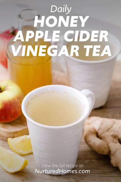 Fat-Burning Honey Lemon Apple Cider Vinegar Tea to Drink Daily - Nurtured Homes Lemon Juice Apple Cider Vinegar, Vinegar Tea, Apple Cider Vinegar Tea, Apple Cider Vinegar And Honey, Tea To Drink, Vinegar Drink, Vinegar Drinks, Home Remedies For Pimples, Apple Cider Vinegar Drink