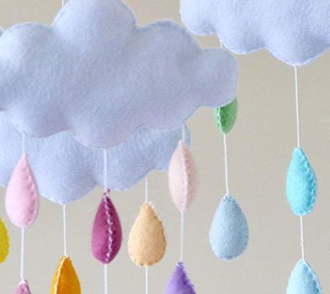 £40 Cloud Mobile Nursery, Cloud Decor, Cloud Nursery, Rainbow Mobile, Diy Baby Mobile, Mobile Hanging, Baby Mobil, Girl Nursery Themes, Cloud Decoration