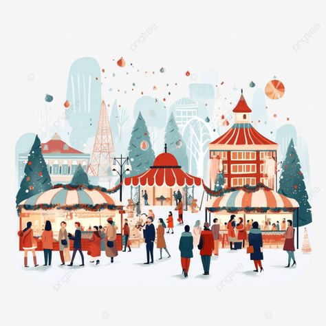 christmas market people winter holiday xmas flat illustration christmas street santa gift christma Christmas People Illustration, Christmas Market Painting, Christmas City Illustration, Christmas Iconography, Christmas Party Illustration, Christmas Market Illustration, Christmas Design Graphic Illustration, Cartoon Png Transparent, Xmas Illustration