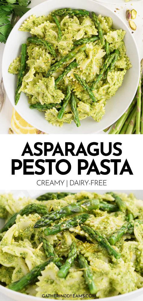 Looking for some asparagus recipes? Made with fresh asparagus, pistachio nuts, parsley, and a hint of lemon, this quick and easy mouthwatering asparagus pesto pasta is going to become your new favorite. It's naturally vegan, dairy-free, and can be made gluten-free by using gluten-free pasta! Paleo Asparagus Recipes, Asparagus Pasta Sauce, Lentil Asparagus Recipes, Plant Based Asparagus Recipes, Gluten Free Asparagus Recipes, Asparagus Lunch Recipes, Asparagus Noodles Recipes, Asparagus Main Dish Recipes, Vegan Asparagus Pasta