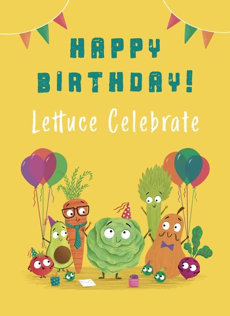 Happy Birthday Lettuce Celebrate by Hannah Jayne Lewin Illustration Birthday Badge, Very Happy Birthday, Very Happy, Cute Illustration, Birthday Greetings, Party Hats, Birthday Wishes, Lettuce, Puns