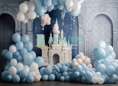 Royal Prince Blue & White Castle Photography Backdrop - Princess, Fairy Tale, Glass Slipper, Godmother, Magical Cinderella Upon A Time Story by PhotoPropFloorsDrops on Etsy Fairy Tale Parade Float Ideas, Castle Theme Birthday Party, Cinderella Backdrop, Cinderella Birthday Theme, Castillo Disney, Fairy Birthday Themes, Prince Castle, Homecoming Floats, Castle Photography