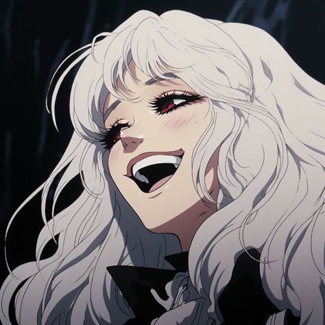 Black Haired Anime Female Pfp, Syrah Color, Anime Pfp Ideas, Castlevania Oc, Girl Pfp Drawing, Fantasy Pfp, Senjumaru Shutara, White Hair Girl, Girl Laughing