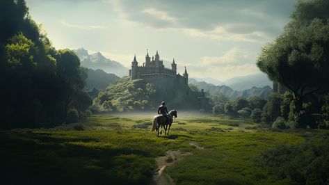 A Cavalry Riding Towards To Fantasy Medieval Castle Medieval Aesthetic Wallpaper Desktop, Pc Wallpaper Fantasy Art, Laptop Fantasy Wallpaper, Medieval Fantasy Background, Medieval Wallpaper Desktop, Fantasy Knight Aesthetic, Medieval Wallpaper Aesthetic, Fantasy Pc Wallpaper, Castle Wallpaper Desktop