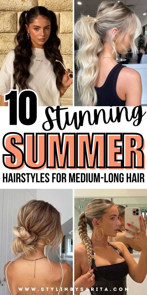 summer hairstyle ideas High Humidity Hairstyles, Summer Party Hairstyles, Cute Waitress Hairstyles, Long Hairstyles For Work, Casual Updos For Long Hair, Summer Hairdos, Casual Hairstyles For Long Hair, Long Summer Hair, Hairstyles Medium Hair