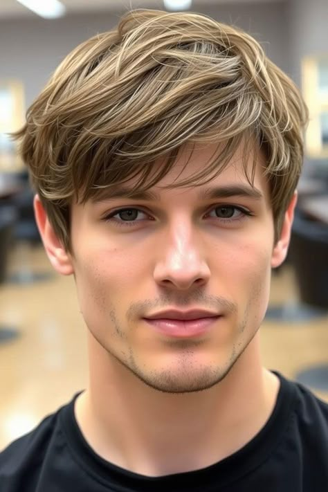 Light Brown Haircut with Swept Fringe, Modern Men Hairstyle, men haircut Men Light Brown Hair, Light Brown Haircut, Hairstyles Light Brown, Layered Haircuts Men, Light Brown Hair Men, Kid Haircut, Mens Haircut Long On Top, Brown Haircut, Longer Layers