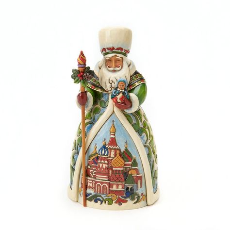 Jim Shore Heartwood Creek from Enesco Russian Santa Figurine 7 IN Fashion Santa, Cypress Knees, Santa Collection, Russian Santa, Jim Shore Christmas, Santa Carving, St Basil's, Russian Dolls, Wooden Santa