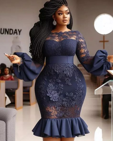 African Navy Blue Lace Evening Dresses 6 Options Tea Length Aso Ebi Style Wedding Guest Dress Black Black Lace Dress Styles, African Attire Dresses Classy Beautiful, Styles For Wedding Guest Outfits, African Dresses For Women Classy, Wedding Guest Dress Black Women, Design Dress For Women, Wedding Guest Dress Black, Style Wedding Guest, Simple Dress Styles