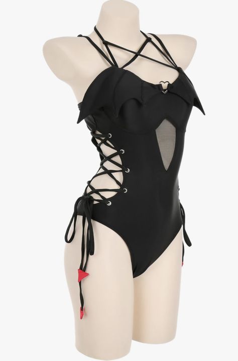 Gothic Bat Inspired Black One Piece Swim Suit Aesthetic Black Swimsuit, Swimsuits Cute Two Piece, Alt Swimsuit Aesthetic, Vampire Swimsuit, Gothic Swimsuit Bikinis, Emo Bathing Suits, Goth Swimsuit Bikinis, Bat Swimsuit, Alt Swimsuit