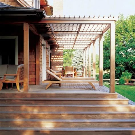 Cottage Deck, Wraparound Deck, Pergola Patio Ideas, Attached Pergola, Deck Pergola, Small Pergola, Pergola Diy, Cheap Pergola, Building A Pergola