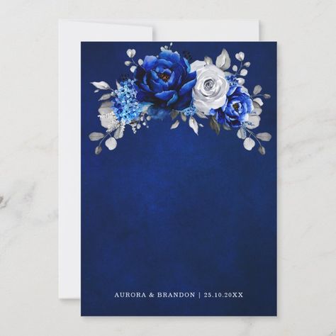 Royal Blue White Silver Metallic Floral Wedding In Invitation | Zazzle.com Royal Blue Background For Invitation, Royal Blue And Silver Wedding Invitation, Royal Blue And White Wedding Invitations, Royal Blue Wedding Invitations Templates, Royal Blue Invitation Background, Royal Blue Invitations, Royal Blue Wedding Invitations, Royal Blue Flowers, Royal Blue Background