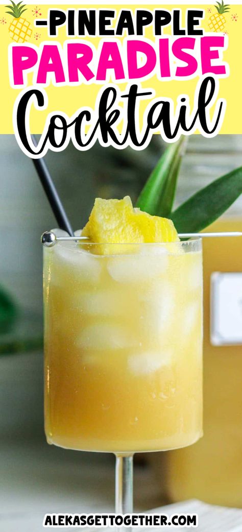 Make this yummy pineapple paradise cocktail for all of your summer entertainings! Pineapple Batch Cocktail, Pineapple Passion Cocktail, Pineapple Cocktail Drinks, Pineapple Drinks Alcohol, Pineapple Juice Cocktails, Popular Summer Cocktails, Pineapple Cocktail Recipes, Paradise Cocktail, White Wine Spritzer