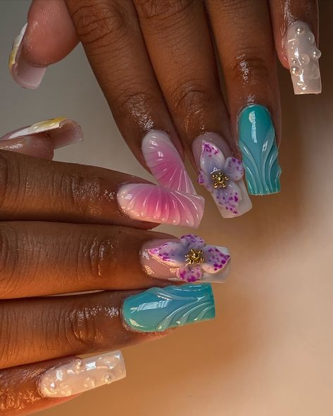 Tropical vibes 🩵 Nessa Nails, Cat Nail Designs, Nail Aesthetic, Cat Nail, Tropical Nails, Nails Now, Dope Nail Designs, Pretty Nail Art Designs, Cat Nails