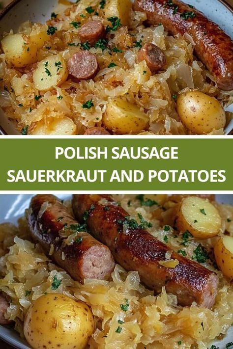 What To Serve With Sauerkraut, Polish Sausage And Potatoes, Polish Sausage Sauerkraut And Potatoes, Sauerkraut And Potatoes, Potatoes Crockpot, Sausage Sauerkraut, Crock Pot Potatoes, Kielbasa Recipes, Polish Sausage