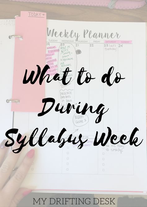 My Drifting Desk | Conquer College || Syllabus week is the perfect time for you to get organized and ready for the new semester! Here is what you should do to get ready and take advantage of the easy week! Organizing College Classes, College Class Organization, Diy Student Desk, Study Desk Organization Student, Syllabus Planner, College Desk Organization, College Syllabus, School Organization College, Desk Organization College