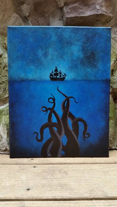 Pirate Ship Art, Tentacle Art, Octopus Painting, Soyut Sanat Tabloları, Lukisan Cat Air, Sea Art, Beginner Painting, Painting Art Projects, Nail Arts