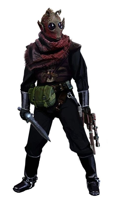 A number of Rodians acted as bounty hunters, including Greedo and Jakoli. Greedo was an amateur eventually killed by the smuggler Han Solo, while Jakoli was a skilled bounty hunter who only killed his targets. Some Rodians also worked as informants, such as Tsoklo, who worked for the Galactic Empire. Smuggler Star Wars, Star Wars Scoundrel, Star Wars Assassin, Star Wars Pirate, Star Wars Smuggler, Spy Art, Edge Of The Empire, Star Wars Species, Star Wars Bounty Hunter