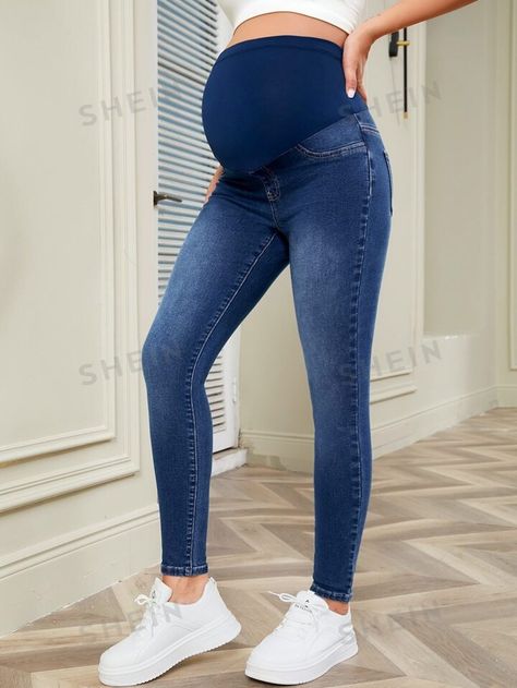 SHEIN Maternity Wideband Waist Skinny Jeans | SHEIN USA Jeans For Pregnant Women, Maternity Skirt Outfits, Diy Maternity Clothes, Maternity Trousers, Shein Maternity, Clothes Diy, Maternity Skirt, Maternity Jeans, Trouser Jeans