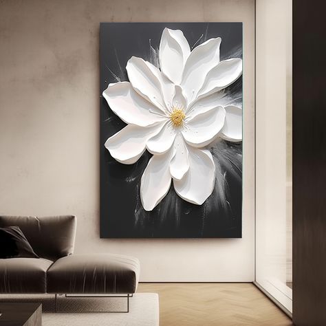 Large original 3D white flower painting floral heavy acrylic painting,black and white abstract flower painting,modern living room decor art Abstract Flower Painting Modern, Acrylic Painting Black And White, White Flower Painting, Painting Black And White, Room Decor Art, Modern Living Room Decor, Painting Floral, Abstract Flower Painting, 3d Painting