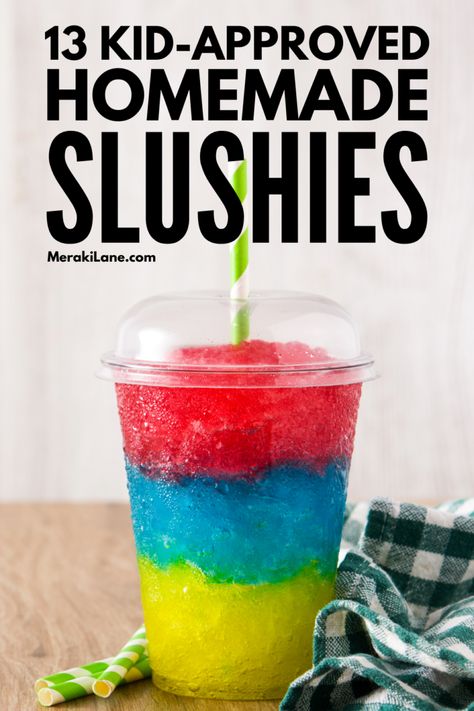 How To Make Slushies Without A Blender, Homemade Slushies Recipes, Popsicle Slushies, Slushy Recipes Non Alcoholic, Slurpies Recipe, How To Make Slushies With A Blender, Ice Slushies, Homemade Slushy, Homemade Slushies Blender