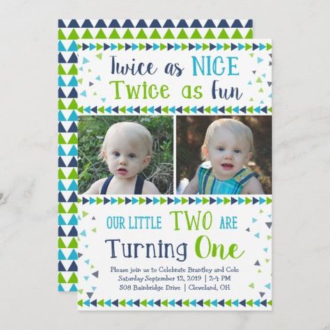 $2.92 - Twice as Nice Twin Boy First Birthday - twin boys first birthday, twins first birthday, twice as nice, twins first birthday party, twin boys, first birthday invitation, 1st birthday invitation, baby boy, twins 1st birthday, twin boys 1st birthday First Birthday Twins, Twin Birthday Themes, First Birthday Invitation Cards, Birthday Invitation Message, Birthday Twins, Twin Birthday Parties, Boys First Birthday Party Ideas, Twins 1st Birthdays, Twin First Birthday