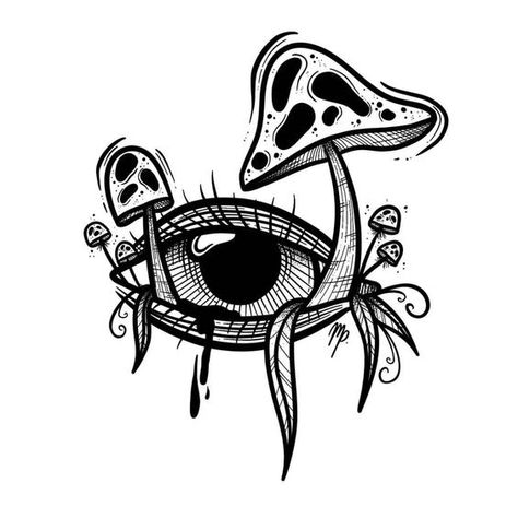 Tattoo Ideas Black And White, Trippy Tattoo Ideas, Tattoo Ideas Black, Trippy Tattoo, Trippy Drawings, Mushroom Drawing, Design Drawings, Tattoo Design Drawings, Tattoo Design