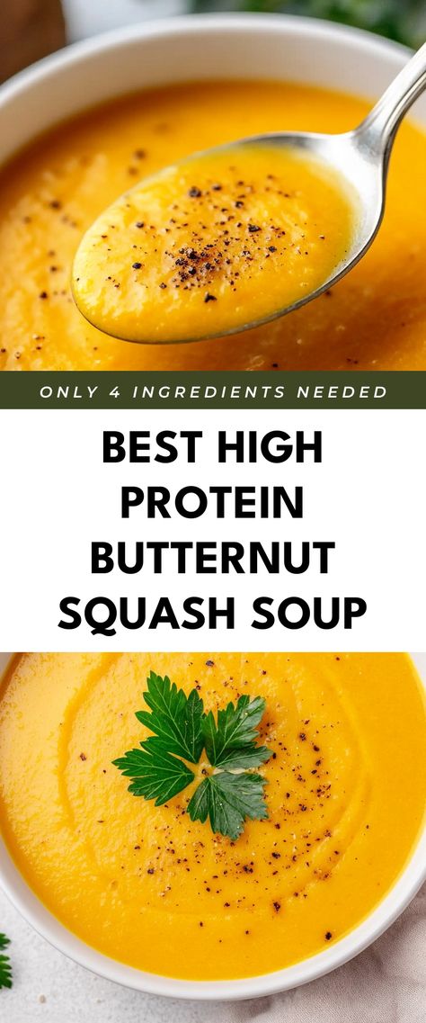 Image for Best High Protein Butternut Squash Soup Creamy Protein Soup, Butternut Squash Soup With Protein, Soup Recipes Pureed, Soup Recipes Smooth, High Calorie Soup Recipes, High Protein Pumpkin Soup, Dairy Free High Protein Soup, Healthy Low Carb High Protein Soups, Emersion Blender Soup Recipes