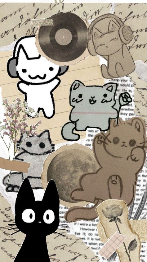 Aesthetic Cat Wallpaper, Cat Aesthetic Wallpaper, Dr Mundo, Wallpaper Iphone 12, Paper Cat, Cute Home Screen Wallpaper, Iphone Wallpaper Cat, Cat Background, Wallpaper Doodle