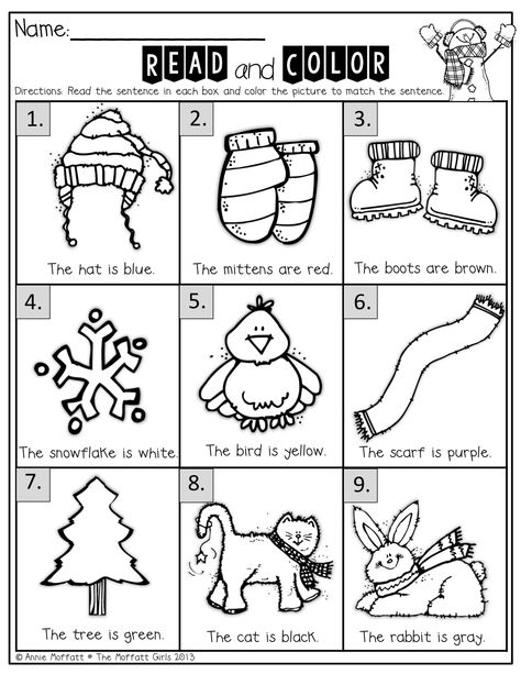 SIMPLE sentences with sight words and color words!  PERFECT for beginning readers! Read And Colour Worksheet, January Morning Work, Read And Color, Color Activity, Simple Sentence, Picture Clues, Color Words, Kindergarten Ela, Winter Classroom