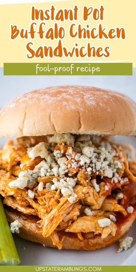 Instant Pot Buffalo Chicken Sandwiches Instant Pot Buffalo Chicken, Spicy Chicken Tacos, Buffalo Chicken Chili, Shredded Buffalo Chicken, Frozen Chicken Recipes, Buffalo Chicken Sliders, Buffalo Chicken Wraps, Buffalo Chicken Recipes, Buffalo Chicken Sandwiches