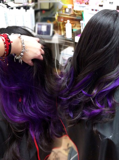 Peek A Book Hair Color, Peekaboo Hair Black, Purple Peek A Boo Hair, Purple Peak A Boo Hair, Pick A Boo Hair, Skunk Dye, Peak A Boo Hair Color, Peek A Boo Color, Peak A Boo Hair