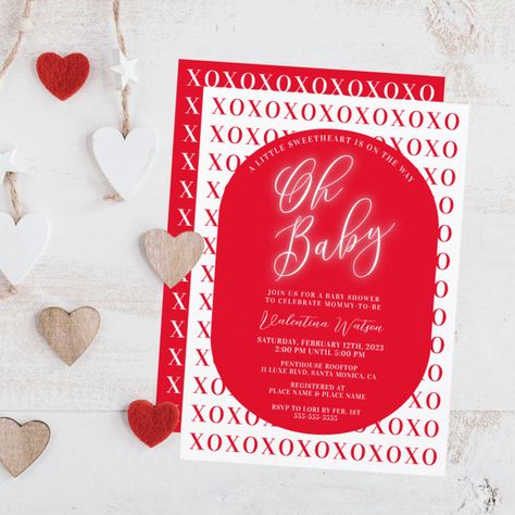 Little Sweetheart On The Way Valentine Baby Shower Invitation - Valentine's Day Card February Baby Shower Themes, Valentine Baby Shower Invitations, February Baby Showers, Valentine Baby Shower, Red Baby Shower, Valentines Baby Shower, February Valentines, Valentines Day Baby, Valentine Theme