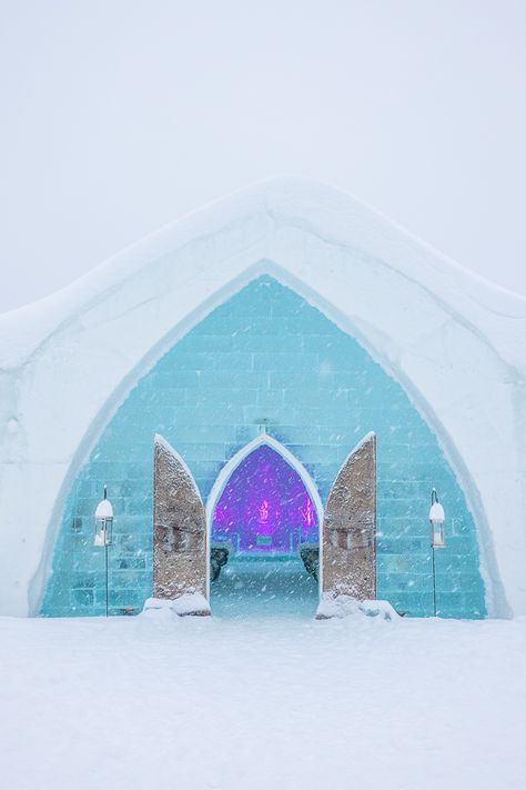 You can actually spend the night in an Ice Hotel in Quebec, Canada!! A unique, once-in-a-lifetime experience in a magical winter wonderland!! #icehotel #quebec #canada #ice #hotel #winter #vacation #holiday Quebec Ice Hotel, Ice Hotel Quebec, Kevin And Amanda, Canada Winter, Ice Palace, Ice Hotel, Ice Bars, Unusual Buildings, Indoor Waterpark