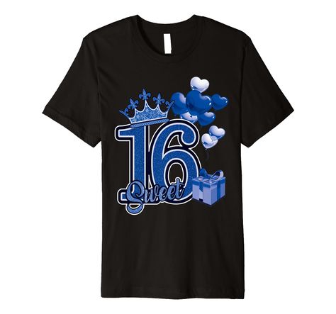 PRICES MAY VARY. Sweet Sixteen Blue 16 Year Birthday design with a crown and balloons makes a great souvenir for that special someone celebrating their sixteenth birthday. Blue is the colour and makes a great birthday surprise for this special someone turning 16. Even better for a birthday matching Sweet Sixteen gear! This premium t-shirt is made of lightweight fine jersey fabric Fit: Men’s fit runs small, size up for a looser fit. Women’s fit is true to size, order usual size. 16 Year Birthday, Shirts For Boys, Sixteenth Birthday, Sweet Sixteen Birthday, Sweet 16 Birthday, Fit Men, Birthday Design, Birthday Surprise, Sweet Sixteen