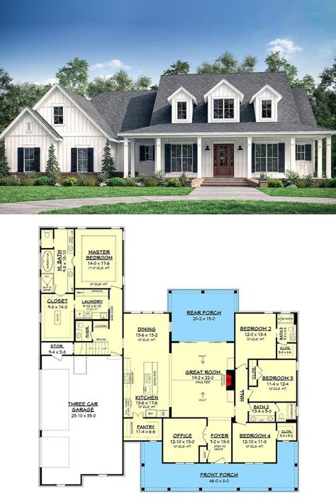 House Plans With Bonus Room, Bonus Room Above Garage, Farmhouse Floor Plan, Indoor Bbq, Room Above Garage, Farmhouse Flooring, Garage Floor Plans, Story Design, Bedroom Farmhouse