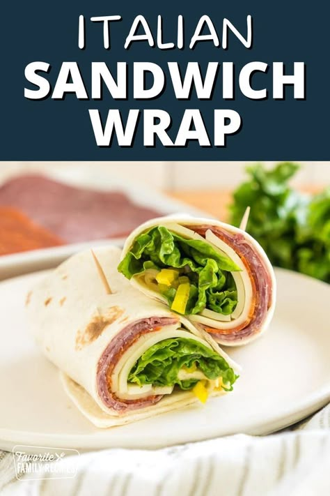 This Italian Sandwich Wrap is one of our favorite lunchtime meals. They’re easy to assemble, perfect to pack along for whatever activity we’re planning, and taste terrific! I make them for my kids’ and husband’s lunches, and they’re always a hit. Even better, we make several of them and take them along in a cooler for a day at the lake or picnics in the park. Italian Wraps Recipes Lunches, Italian Wraps Recipes, Mediterranean Wrap Recipes, Simple Wraps For Lunch, Italian Wraps, Italian Wrap, Creamy Sausage Pasta, Lunchtime Meals, Easy Lunch Box Recipes