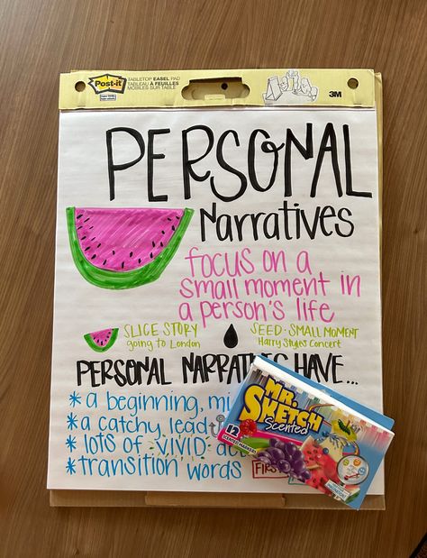 Personal Narrative Anchor Charts, Personal Narrative Anchor Chart 3rd Grade, Personal Narrative Bulletin Board Ideas, Narrative Writing Anchor Chart 2nd, Personal Narrative First Grade, Central Message Anchor Chart 3rd, The Writing Process Anchor Chart, Small Moments Anchor Chart, Personal Narrative Writing Anchor Chart