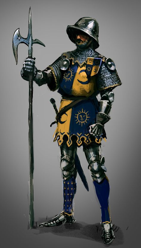 Poleaxe Knight, Medieval Soldier, Knight In Armor, Steampunk Armor, Samurai Artwork, Fantasy Heroes, Historical Armor, Knight Art, Knight Armor