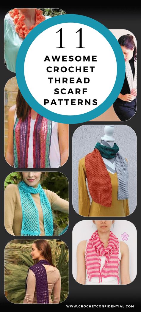 11 Light and Lacy Crochet Thread Scarf Patterns - Crochet Confidential Crochet Thread Scarf, Lacey Scarf Crochet Pattern Free, Easy Lacy Crochet Scarf, Crochet Scarf Lightweight Yarn, Crochet Lacy Scarf, Crochet Scarf Pattern Free Easy, Large Knitting Needles, Crochet Scarf Patterns, Crochet Infinity Scarf Pattern