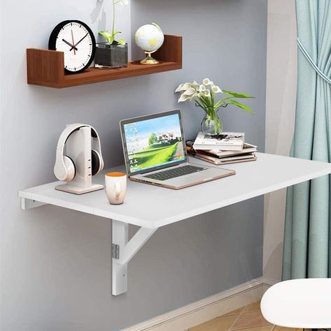 Wall Mounted Folding Table, Wall Mounted Table, Floating Table, Tall End Tables, Wall Mounted Desk, Folding Walls, Desks For Small Spaces, Folding Desk, Floating Desk