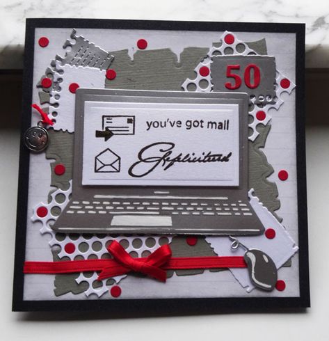 CC772 Laptop with a message by niki1 - at Splitcoaststampers Computer Theme, Memo Writing, Mens Cards, Computer Chip, Masculine Birthday Cards, Computer Gaming, Red Thread, Marianne Design, Male Cards